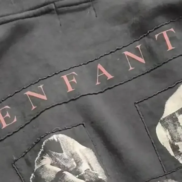 Design Zip-Up Hoodie with Graphic Patchwork Black - 2