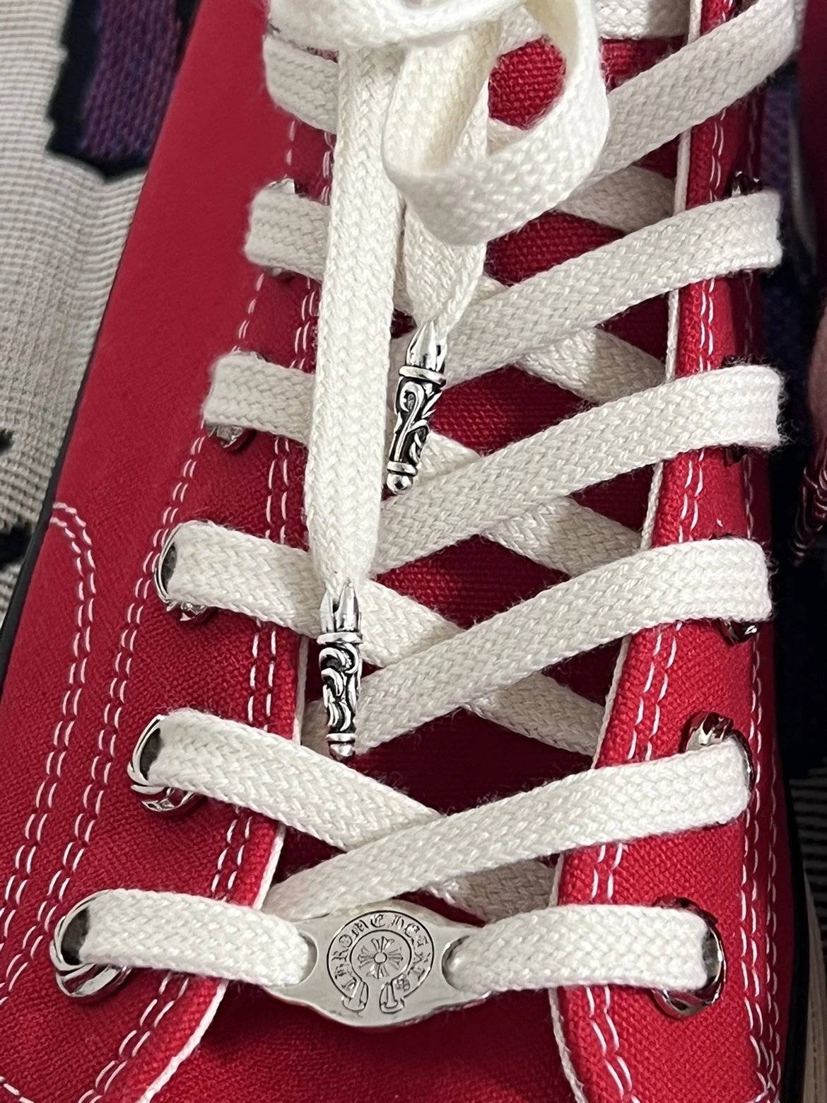 Chrome Hearts x Converse Chuck 70 High Red Canvas Sneakers - 4