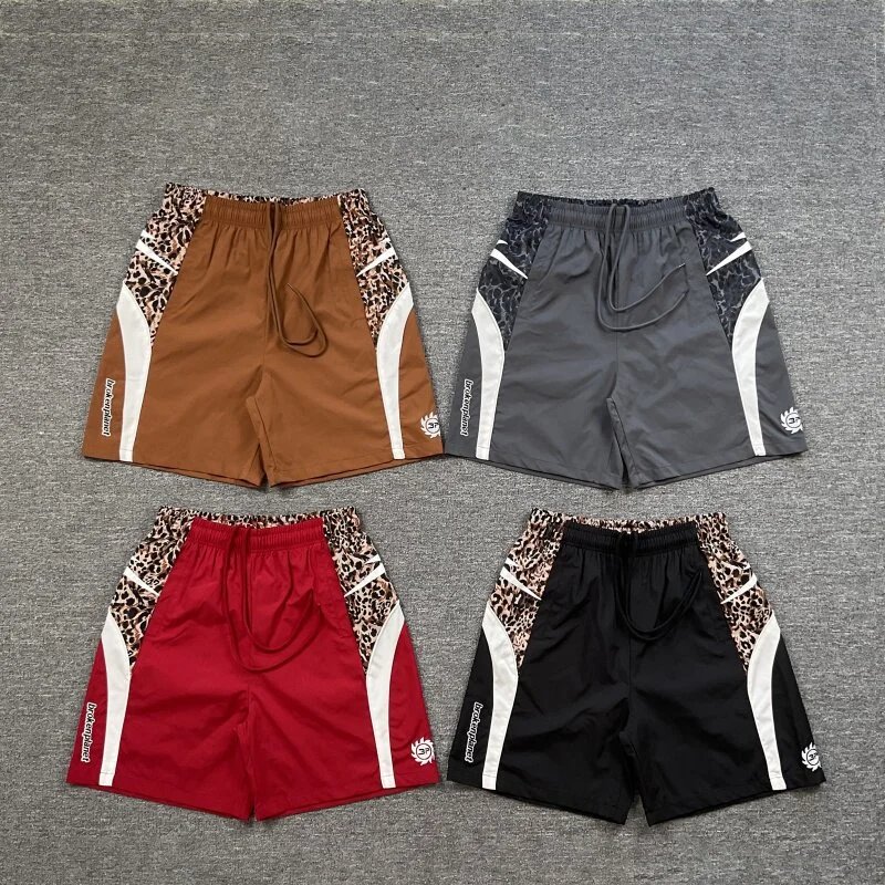Broken Planet Streetwear Embroidered Letter Patchwork Leopard Print Shorts Casual Summer Unisex Five-Inch Shorts