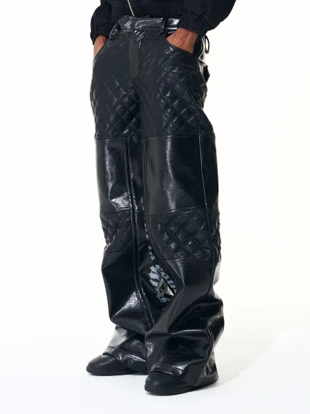 Design Quilted Vinyl Wide-Leg Pants Black - 3