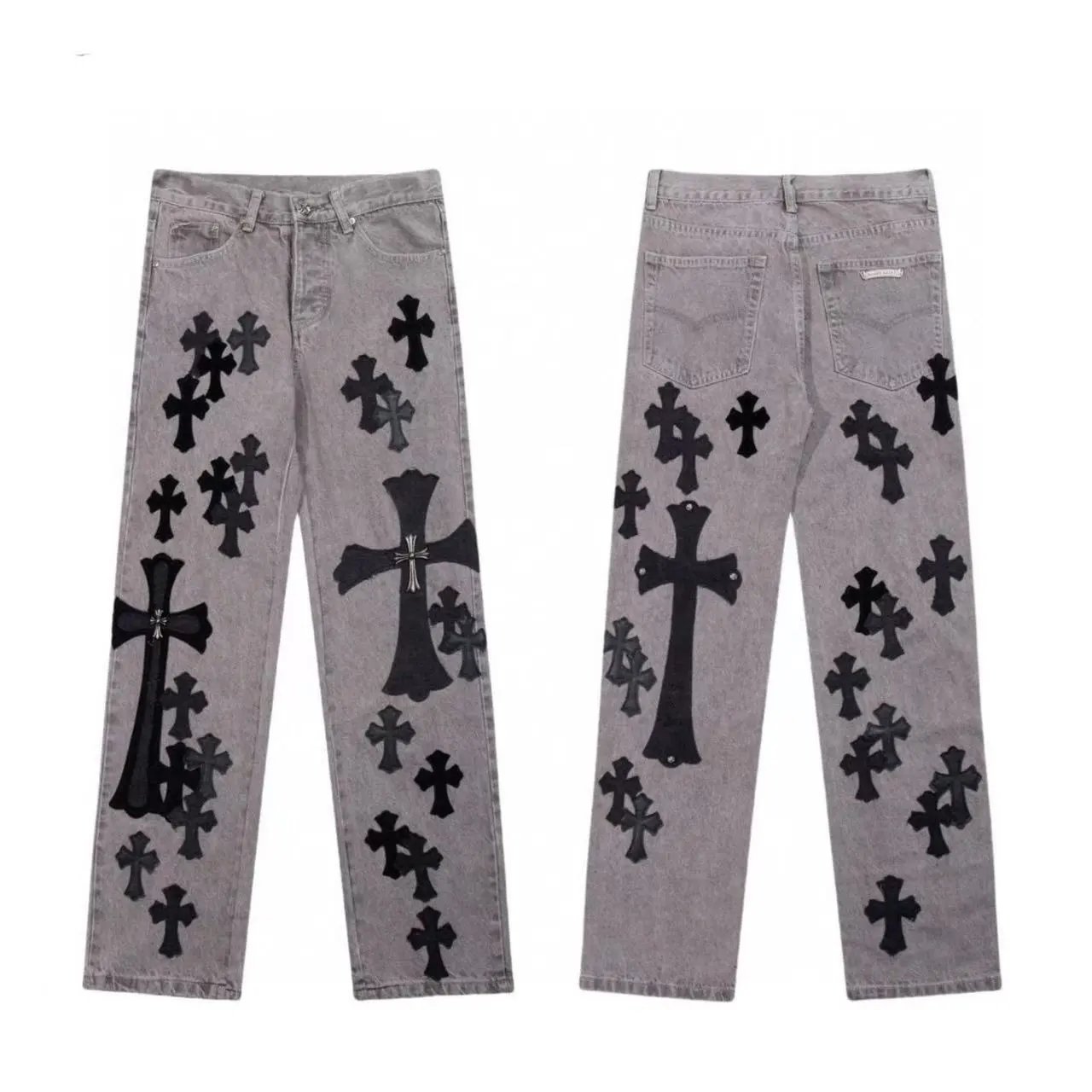 Chrome Hearts Jeans Cross Patch Straight Grey