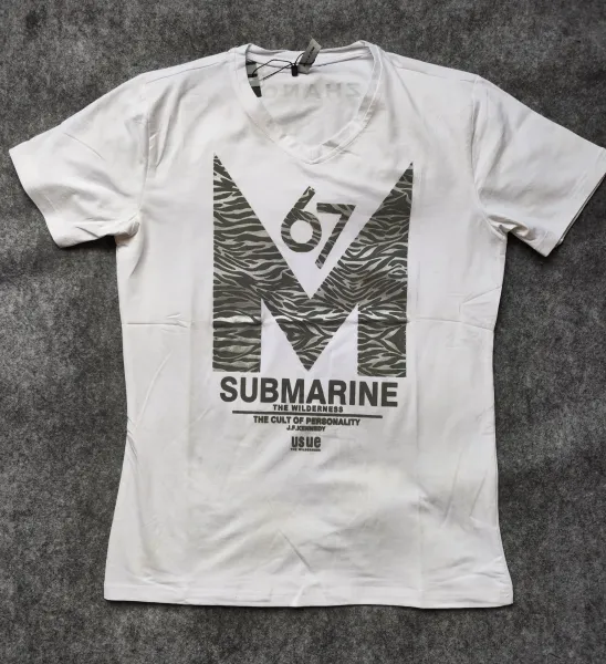 Design Submarine 67 V-Neck Graphic T-Shirt White T-Shirts - 1