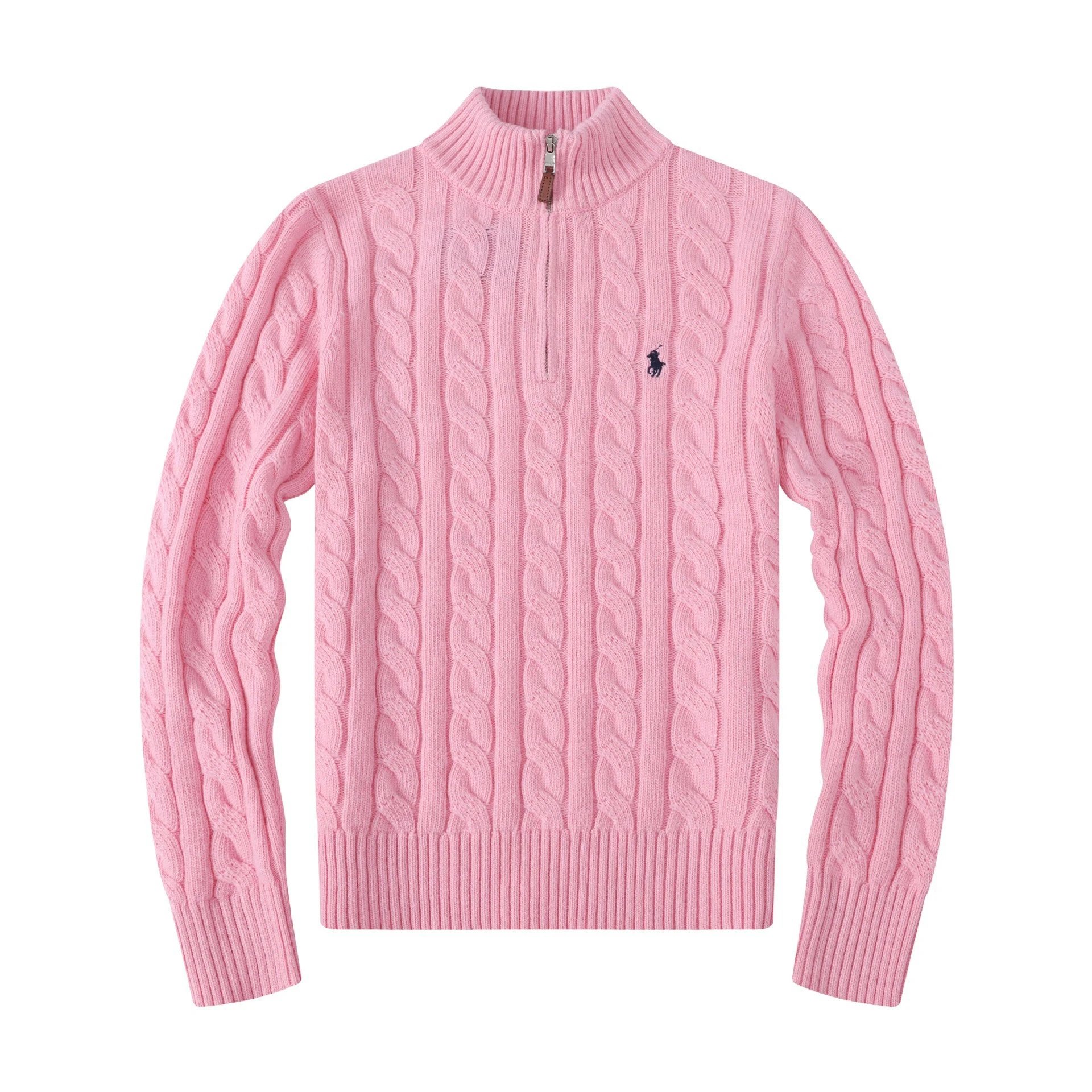Half height zipper pink sweater [Little Black Horse]