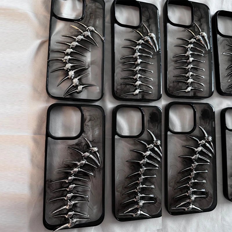 Design Spine-Inspired 3D Metal Spike Phone Case Transparent Black - 3