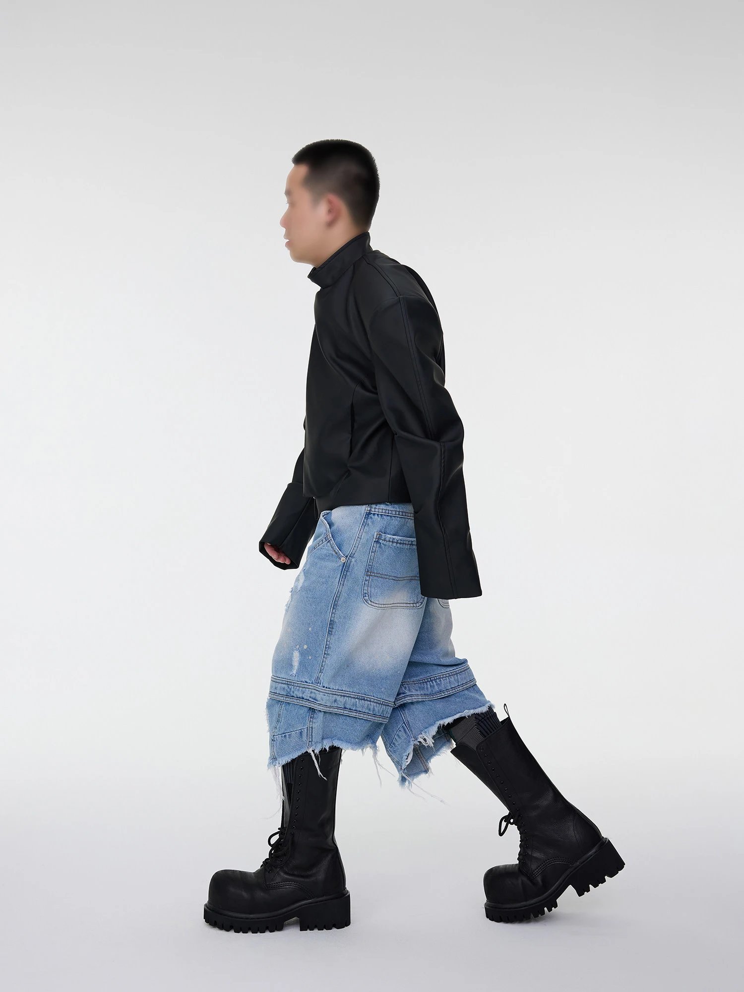 Design Distressed Oversized Cargo Denim Shorts Black - 4
