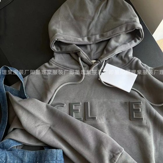 24 Fall/Winter Cel Embossed Hooded Sweatshirt, High Weight, Direct from Foreign Trade Factory, Versatile Japanese and Korean Casual Style