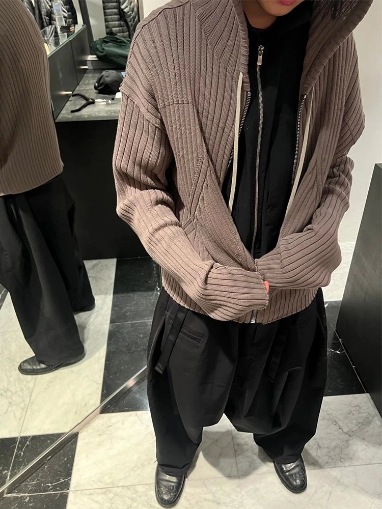 Design Ribbed Zip-Up Cardigan Beige Outerwear - 2