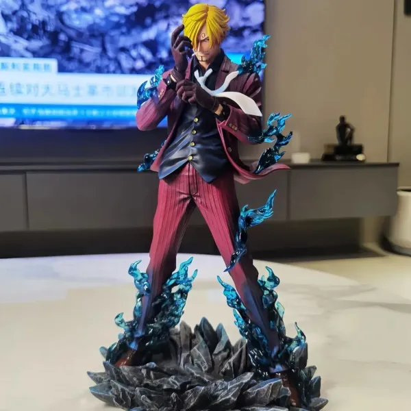 Design One Piece Sanji Vinsmoke Figure - Red Suit with Blue Flame Effect Collectible Statue Electronics - 1
