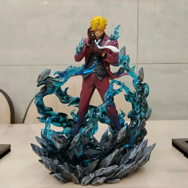 Design One Piece Sanji Vinsmoke Figure - Red Suit with Blue Flame Effect Collectible Statue Electronics - 11
