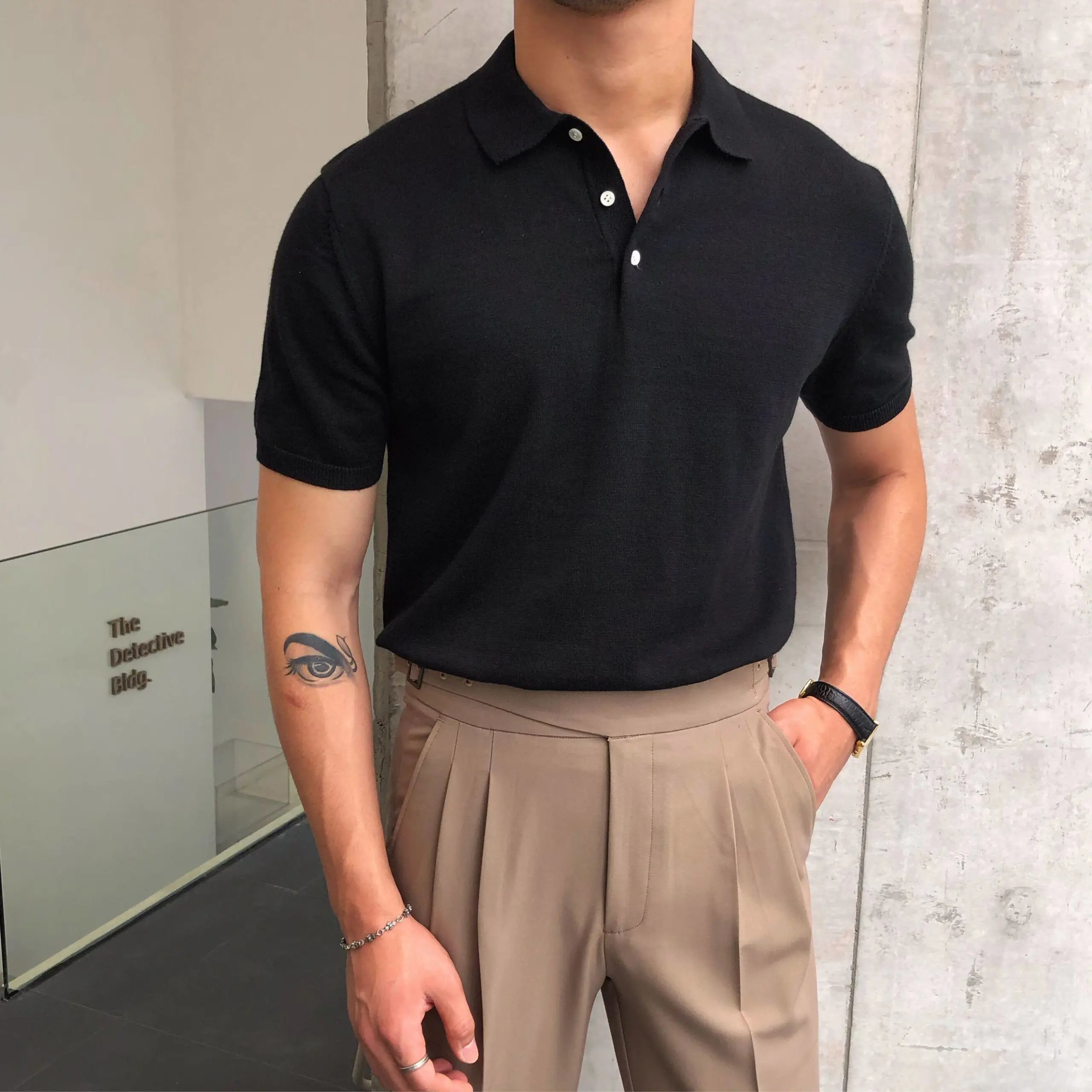 Design Knit Polo Navy Blue Short Sleeve Polo Polo Shirt - 5