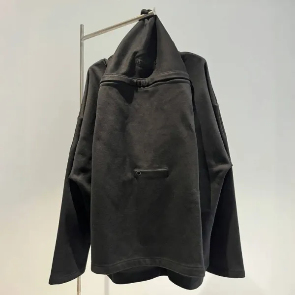 Design Asymmetrical Hooded Sweatshirt Black Hoodie - 1