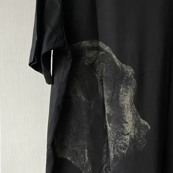 Design Stone Face Print Black T-Shirt - 9