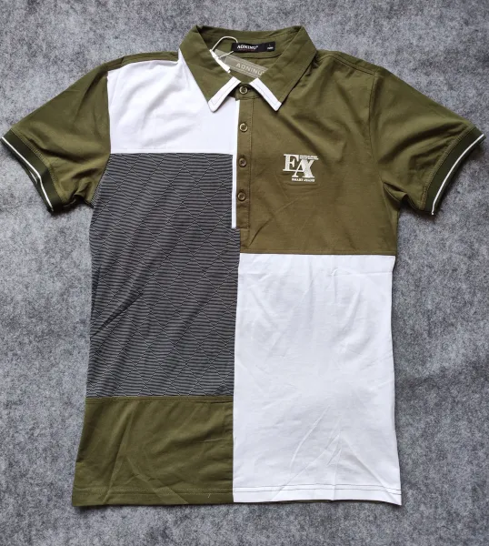 Design Aoninu Color-Block Polo Shirt Olive Green and White Tops.polo - 1