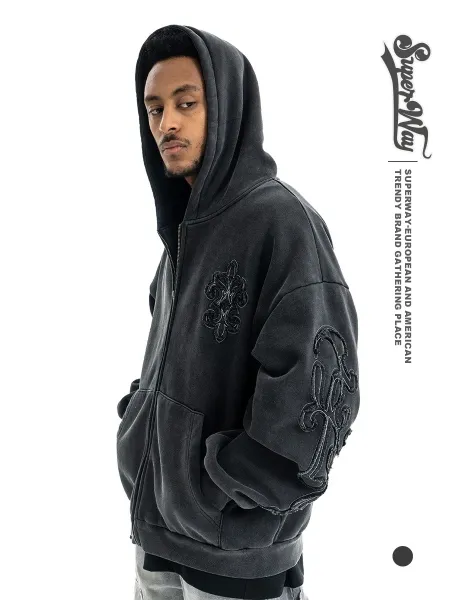 Chrome Hearts Embroidered Fleur-de-Lis Zip-Up Hoodie Black - 3