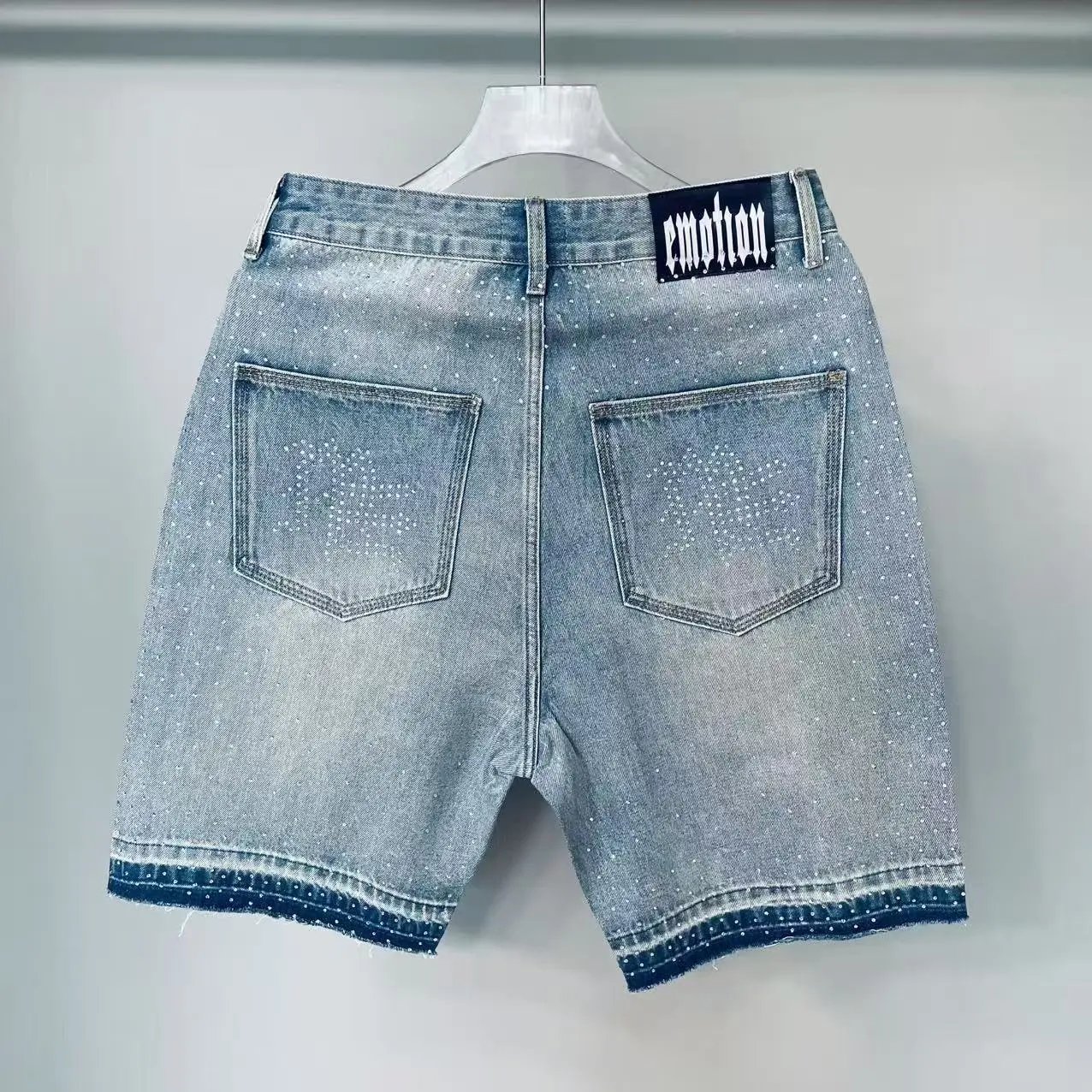 Design Mixed 211 Vision Embellished Denim Shorts Light Wash Shorts - 8