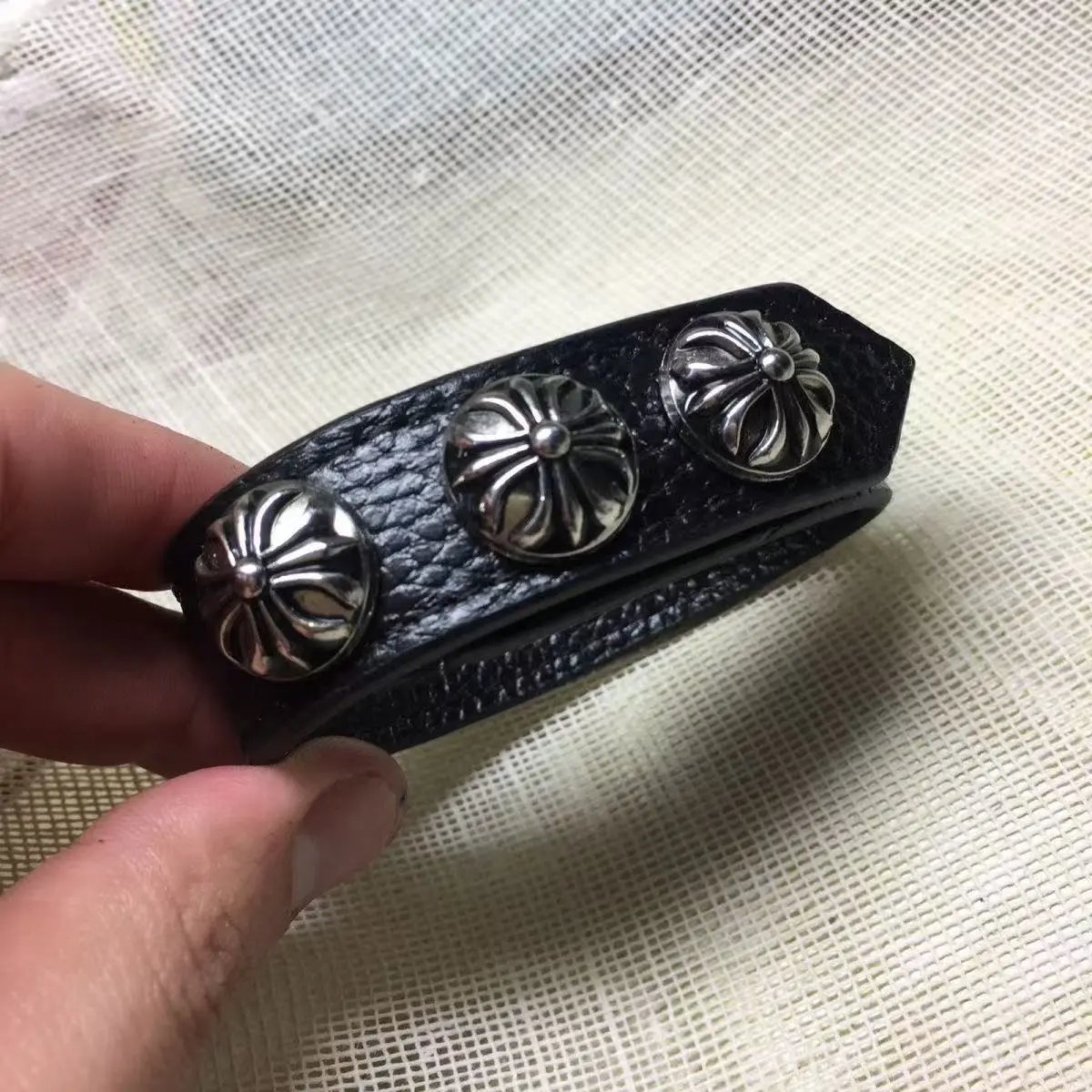 Chrome Hearts Floral Stud Leather Bracelet Black Jewelry - 2