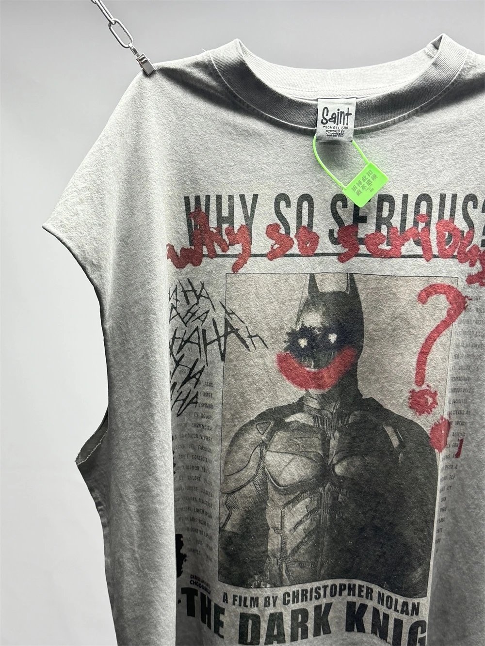Design The Dark Knight 'Why So Serious?' Cut-Off Sleeve T-Shirt Gray - 2
