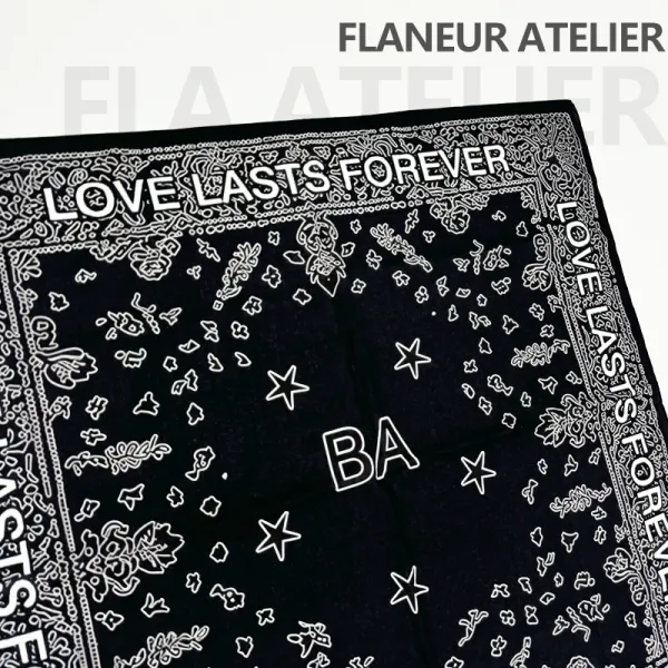 Design Flaneur Atelier Love Lasts Forever Bandana Black Silk Scarf Scarves - 2