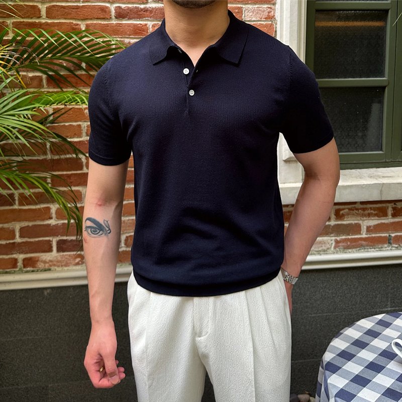Knit Polo Navy Blue Short Sleeve Polo Polo Shirt