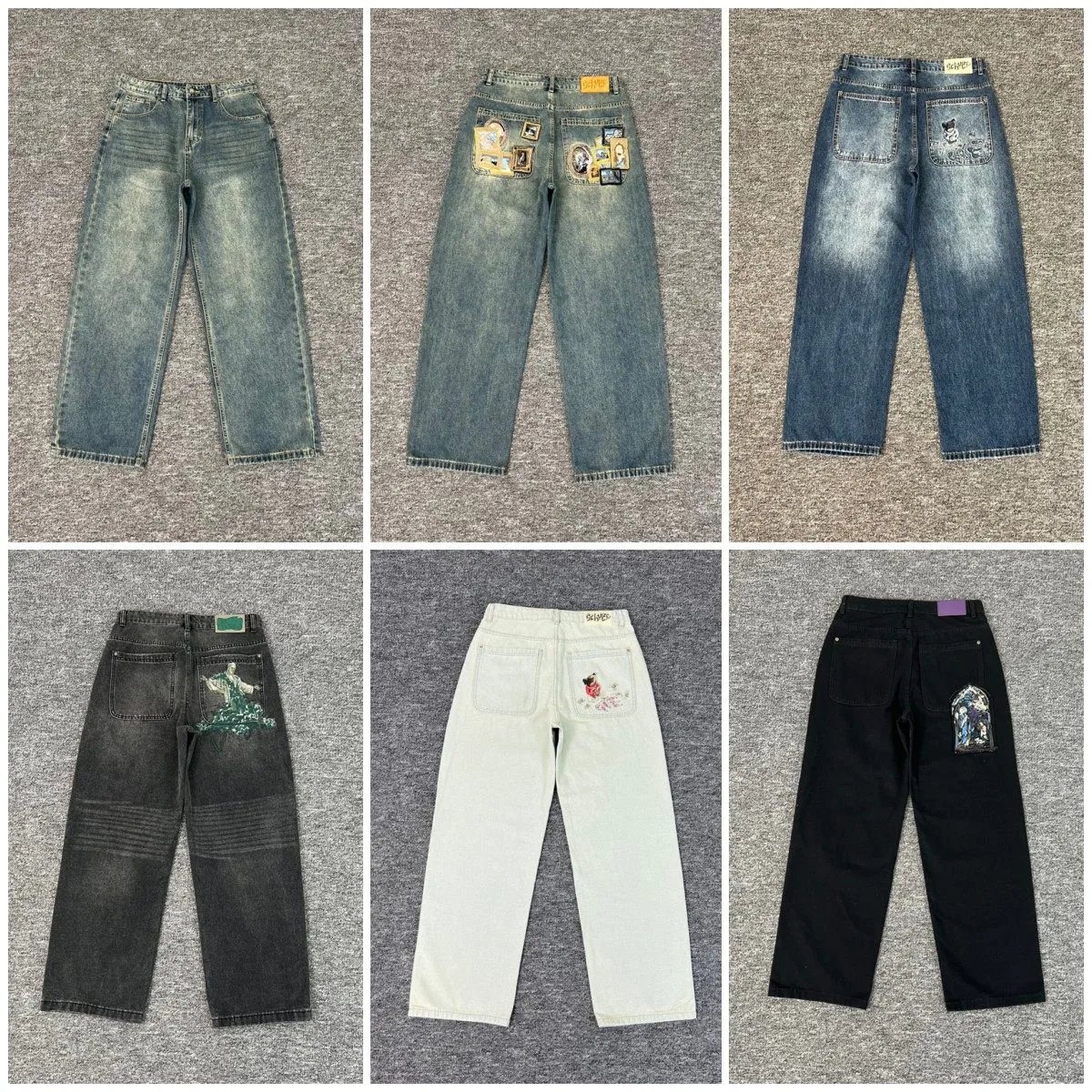 Derschutze Gallery Denim Jeans High Street Embroidered Trendy Casual Fashion Straight-Leg Jeans