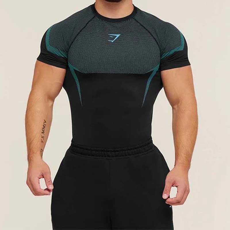 Men's American-Style Shark Graphic Athletic T-Shirt – Slim Fit, Quick-Dry, Gym & Outdoor Running Top