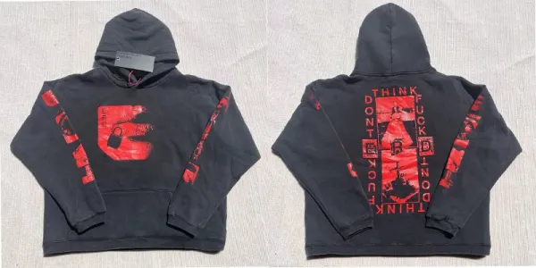 Design 'Think Fuck Don't' Graphic Hoodie Black Red - 1