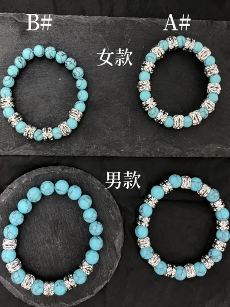 Design Matte Black Bead Bracelet with Silver Floral Charms Jewelry - 5