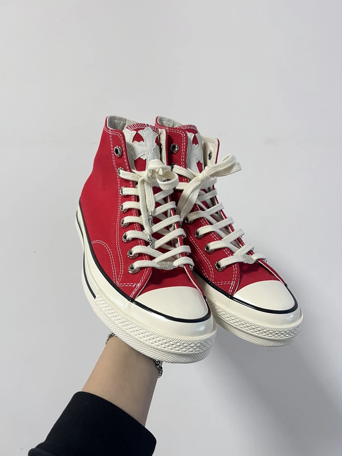 Chrome Hearts x Converse Chuck 70 High Red Canvas Sneakers - 2