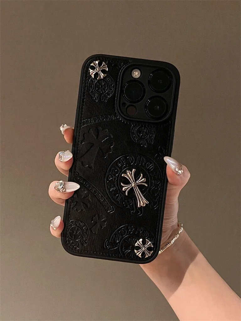 Chrome Hearts Cross Motif Leather Phone Case Black - 2