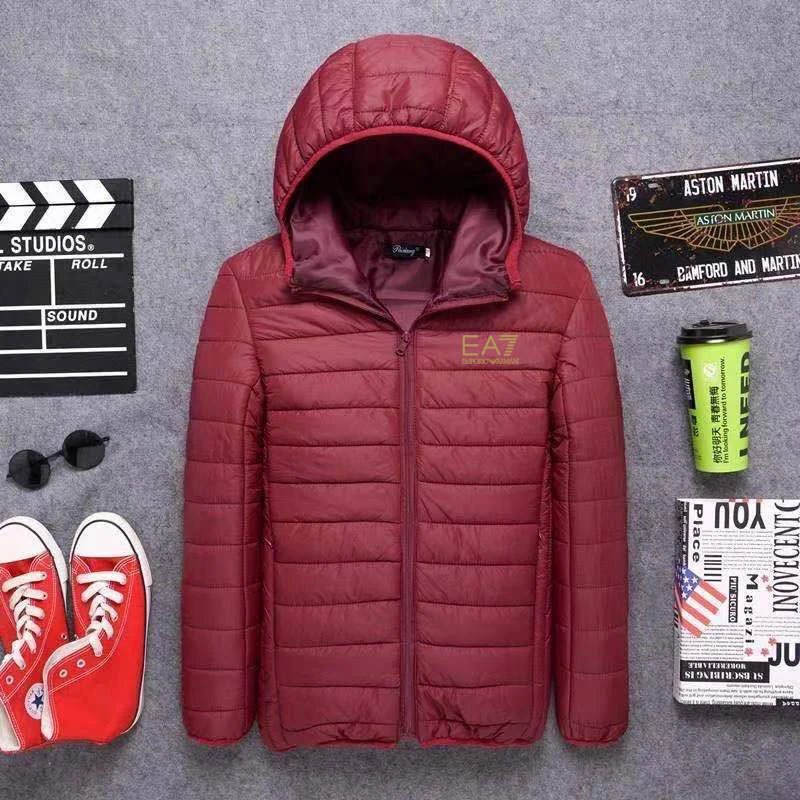 Emporio Armani EA7 Emporio Armani Lightweight Quilted Hooded Jacket Burgundy Outerwear