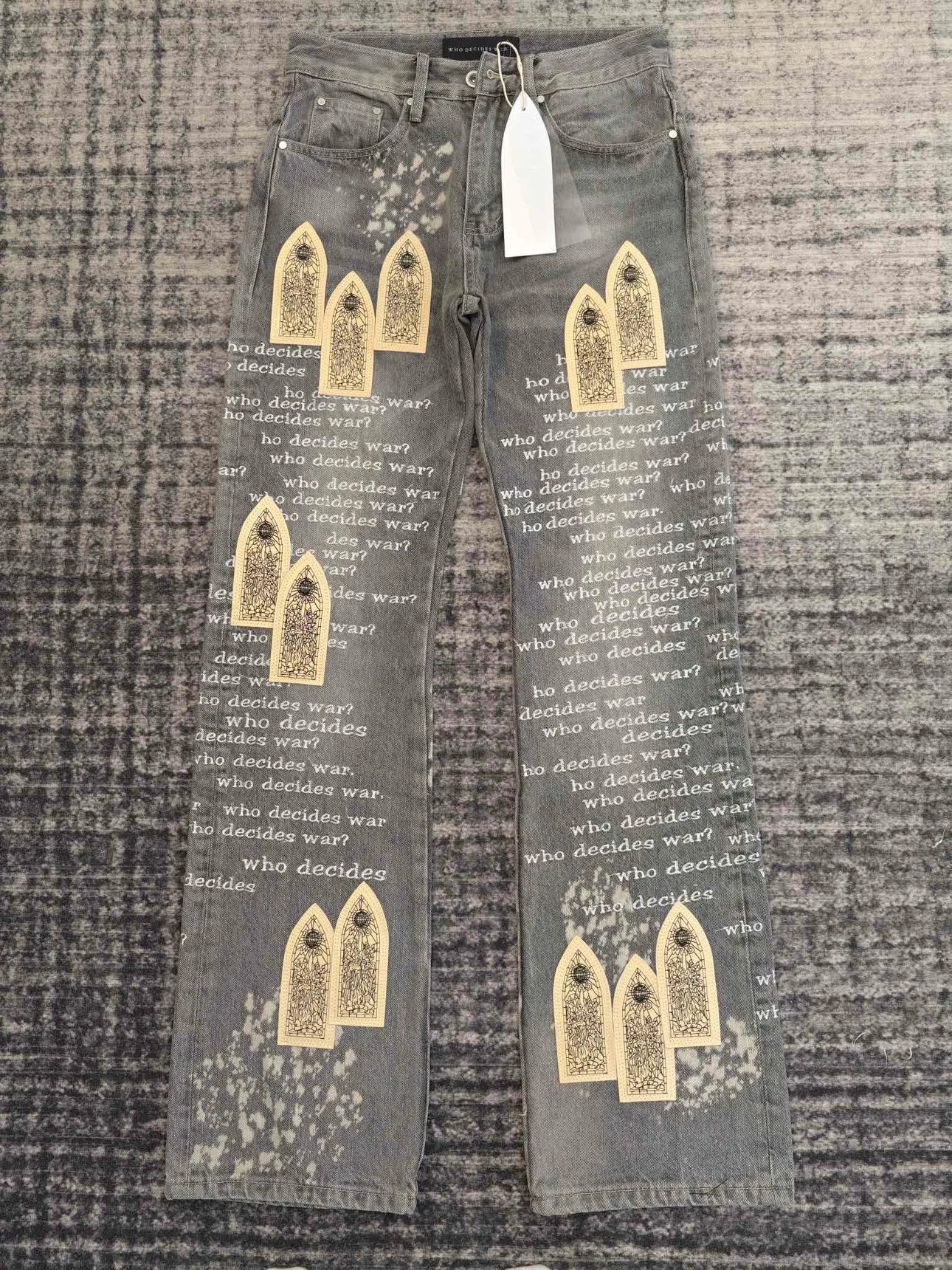 Design Who Decides War Stained Cathedral Print Jeans Gray Jeans - 2