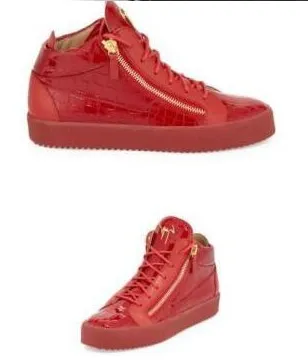 Design Giuseppe Zanotti High-Top Sneakers Red Patent Croc-Embossed Leather Sneakers - 1
