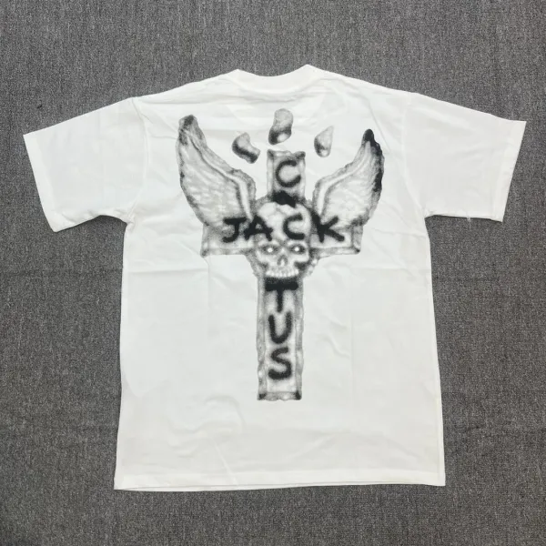 Cactus Jack Winged Skull Cross White T-Shirt - 1