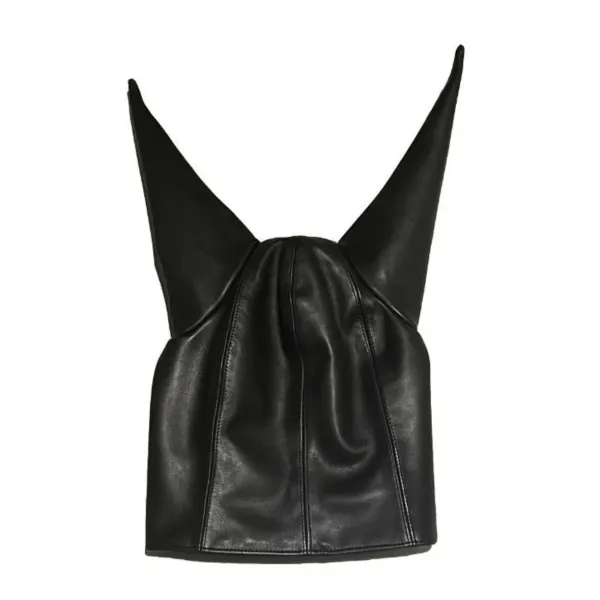 Design Leather Horned Hood Black Accessory - 4