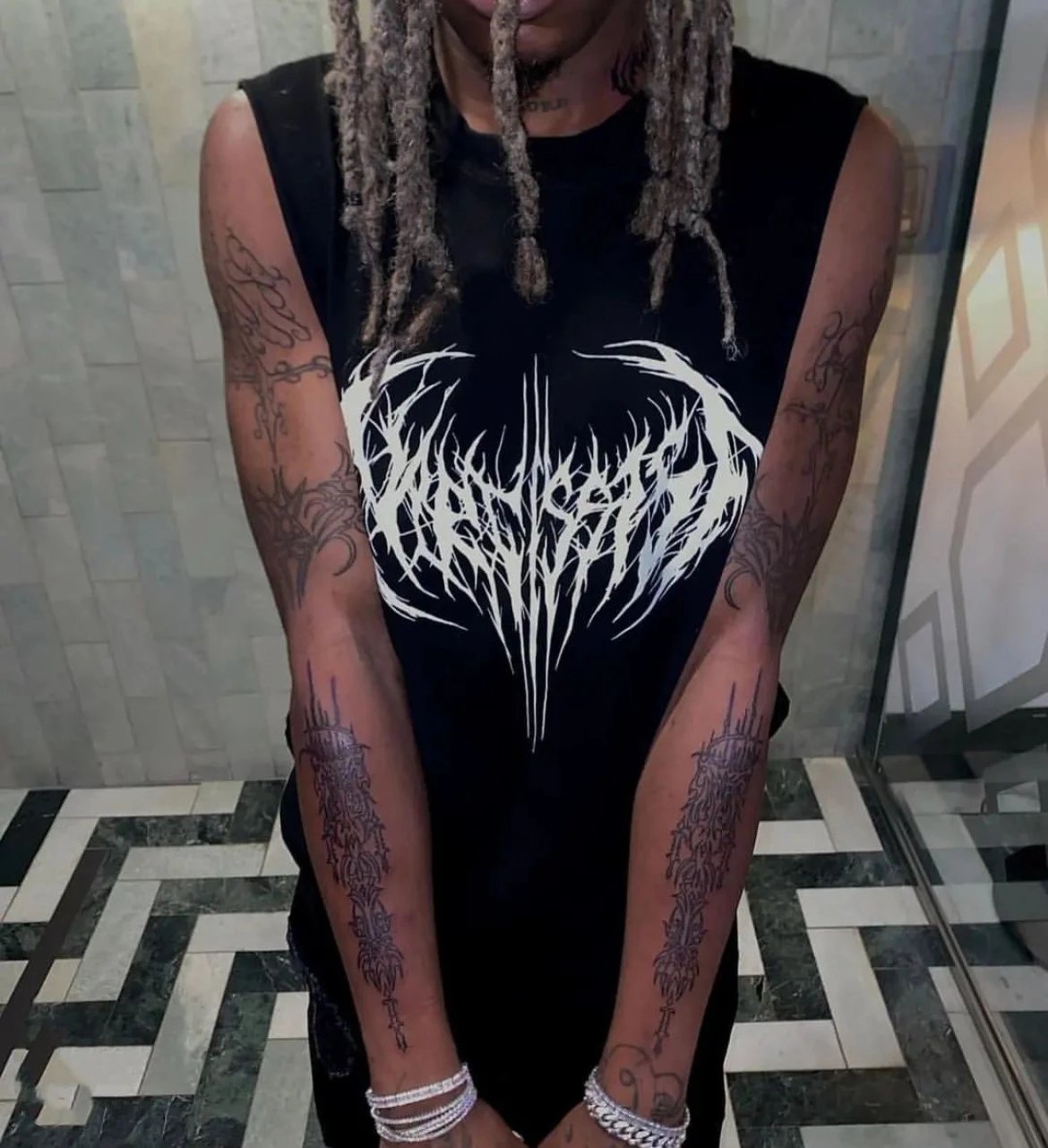 Design Bloodsucker Graphic Sleeveless Top Black Vest Top - 2