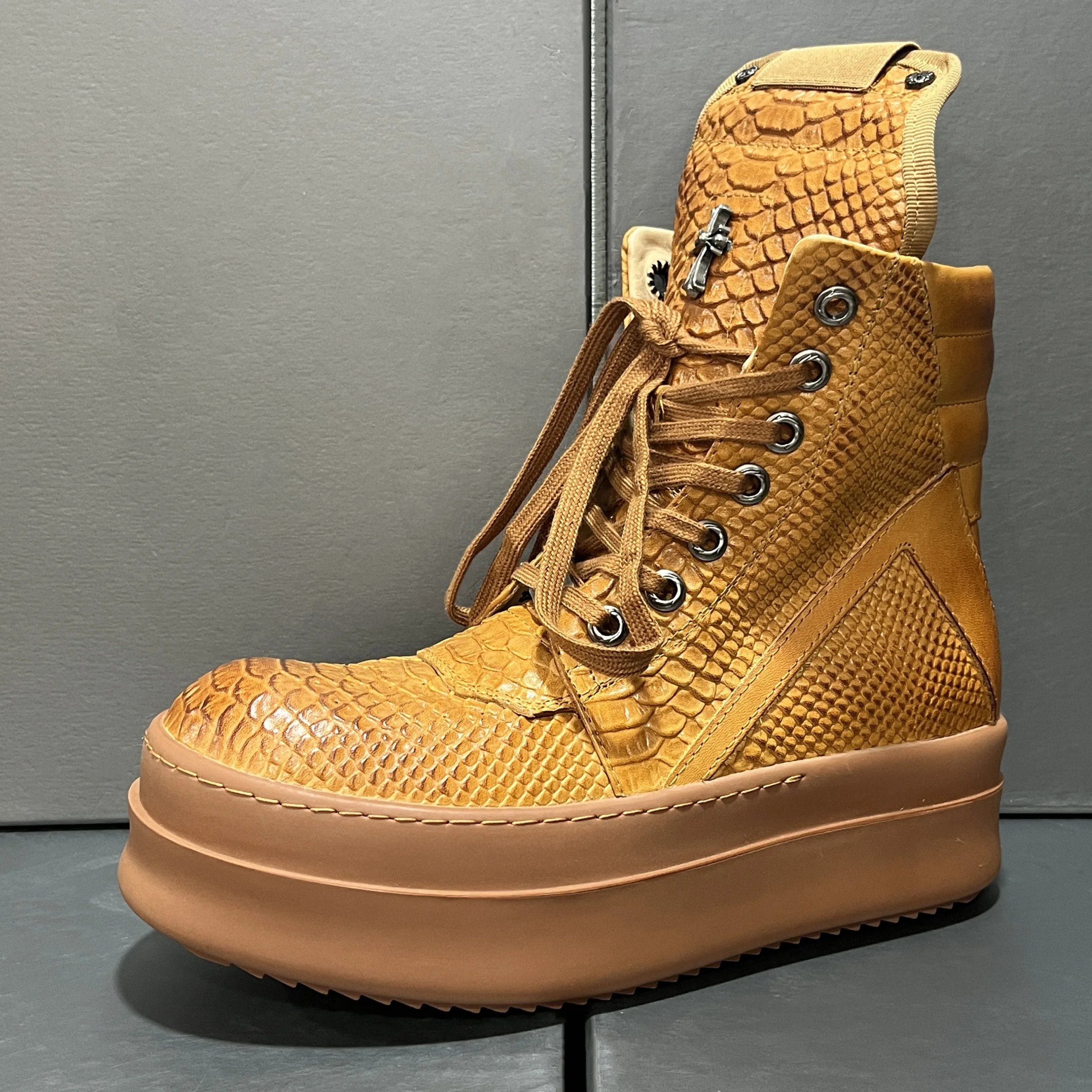 Rick Owens DRKSHDW Python-Embossed High-Top Boot in Amber