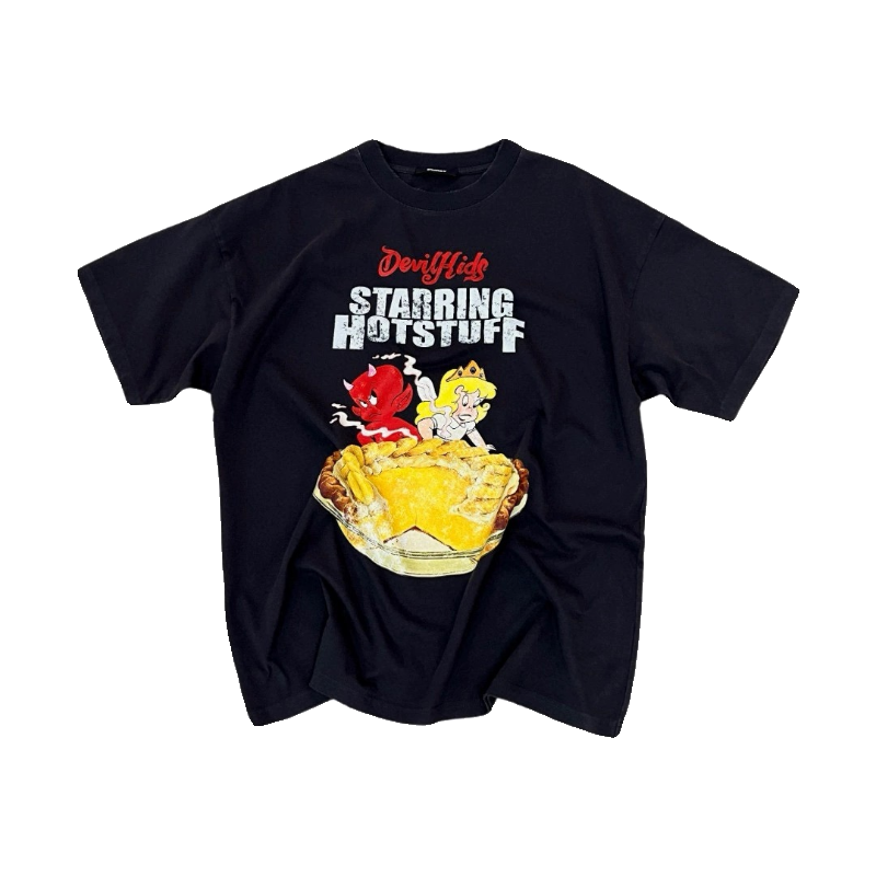 Design Devil Hids Starring Hotstuff Graphic Print White T-Shirt T-Shirts - 4