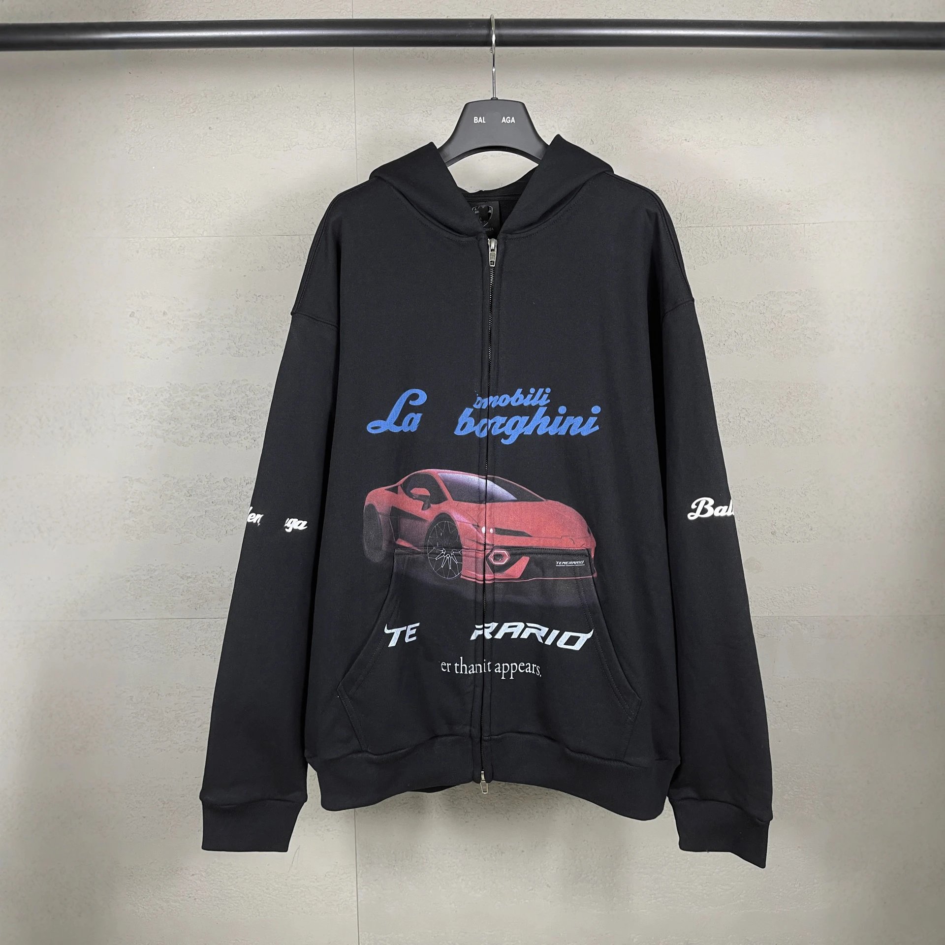 Balenciaga Distressed Paint-Splatter Hoodie in Charcoal Gray - 3