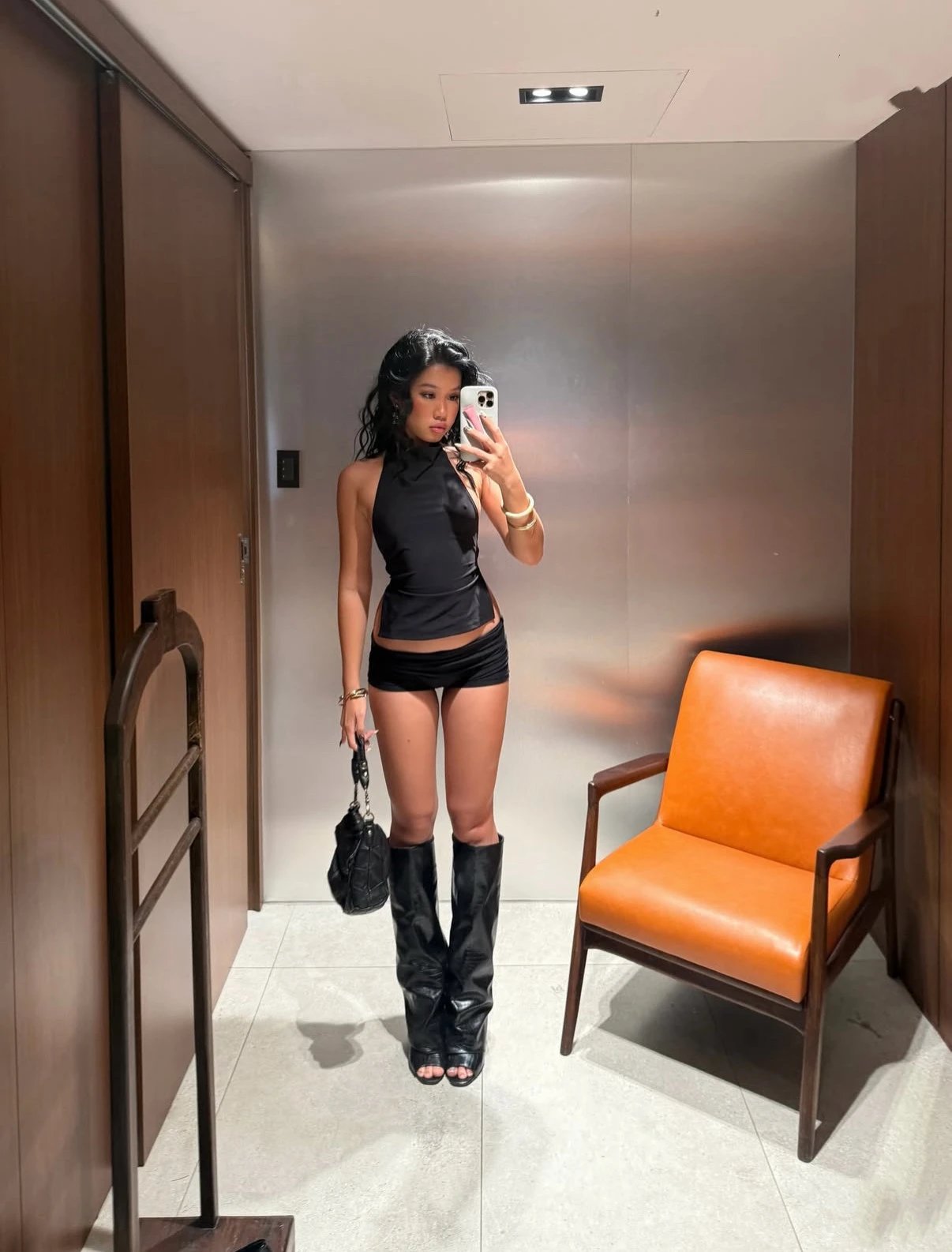 Design Halter Neck Cutout Top and Mini Skirt Set Black - 7