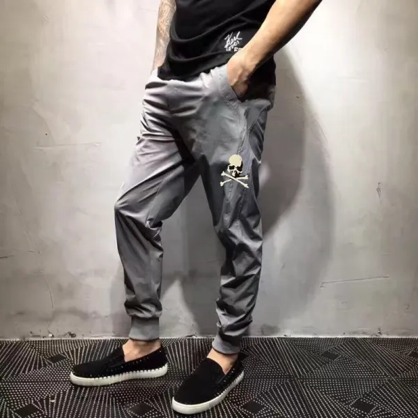 Philipp Plein Skull Embroidered Jogger Pants Gray - 1
