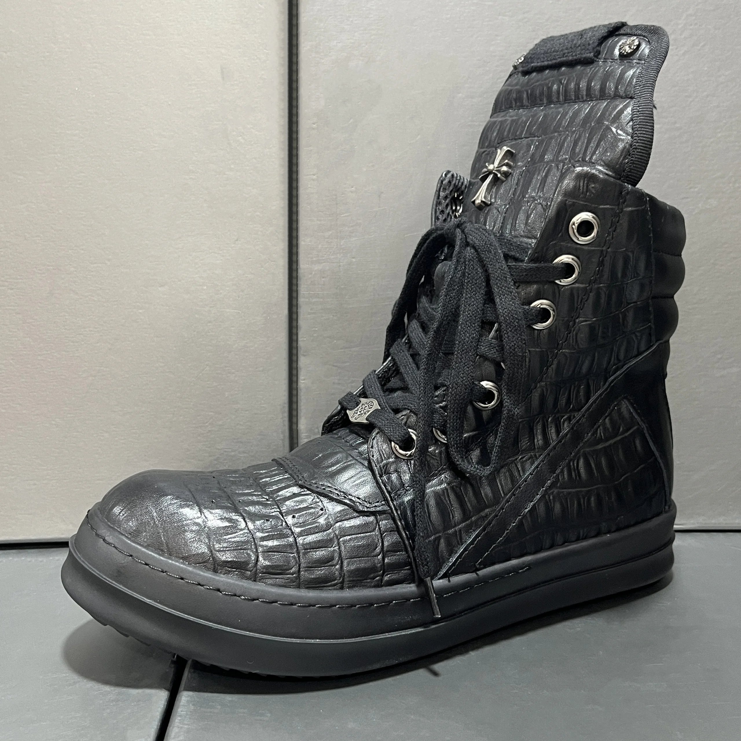 Chrome Hearts Croc-Embossed High-Top Boot Black