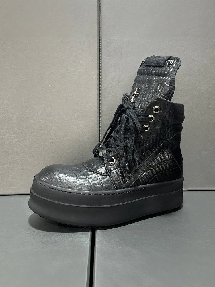 Chrome Hearts Croc-Embossed Platform Boot Black - 4