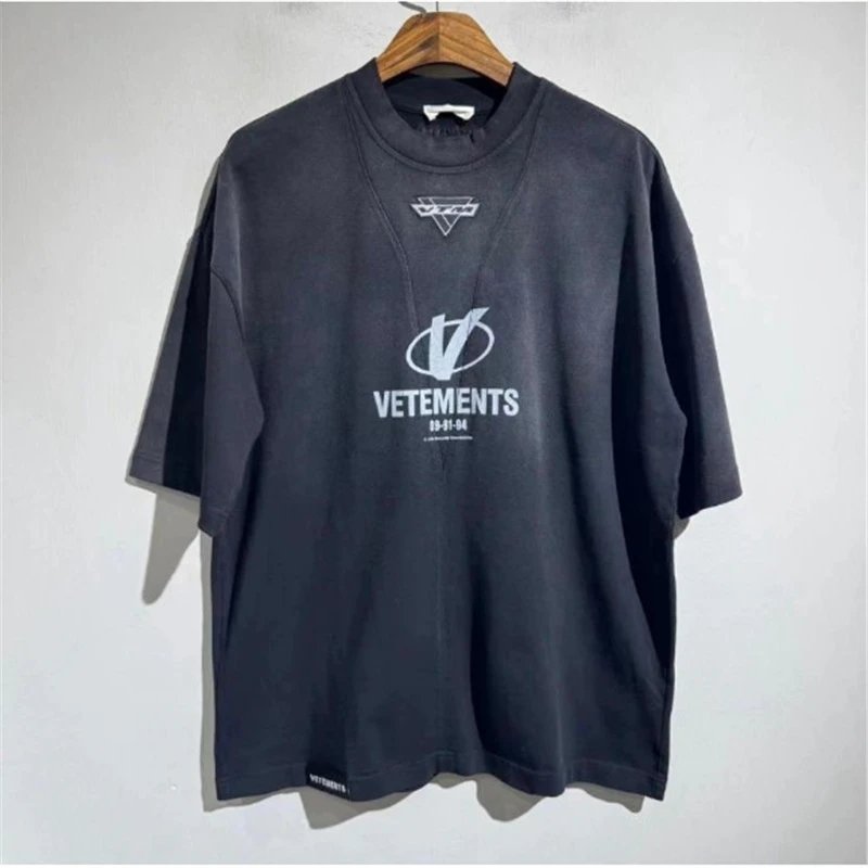 Vetements Logo Print Oversized T-Shirt Charcoal - 1