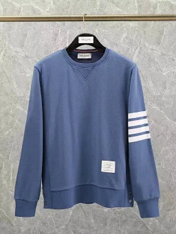 thumbnail for TUMA TB yarn-dyed cotton loose crewneck sweatshirt for men and women with four bars casual pullover base and versatile top