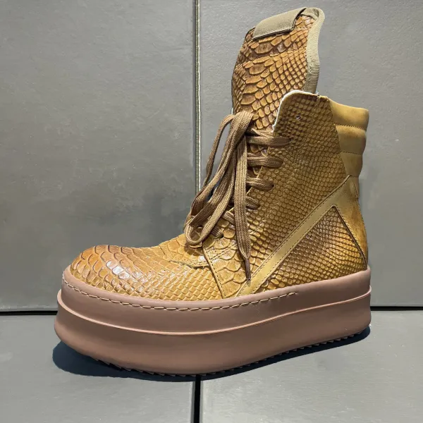Rick Owens DRKSHDW Python-Embossed Platform Boot Tan - 1