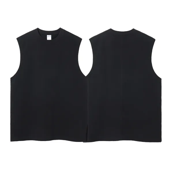 Design Basic Sleeveless Crewneck Vest Black Vest Top - 1