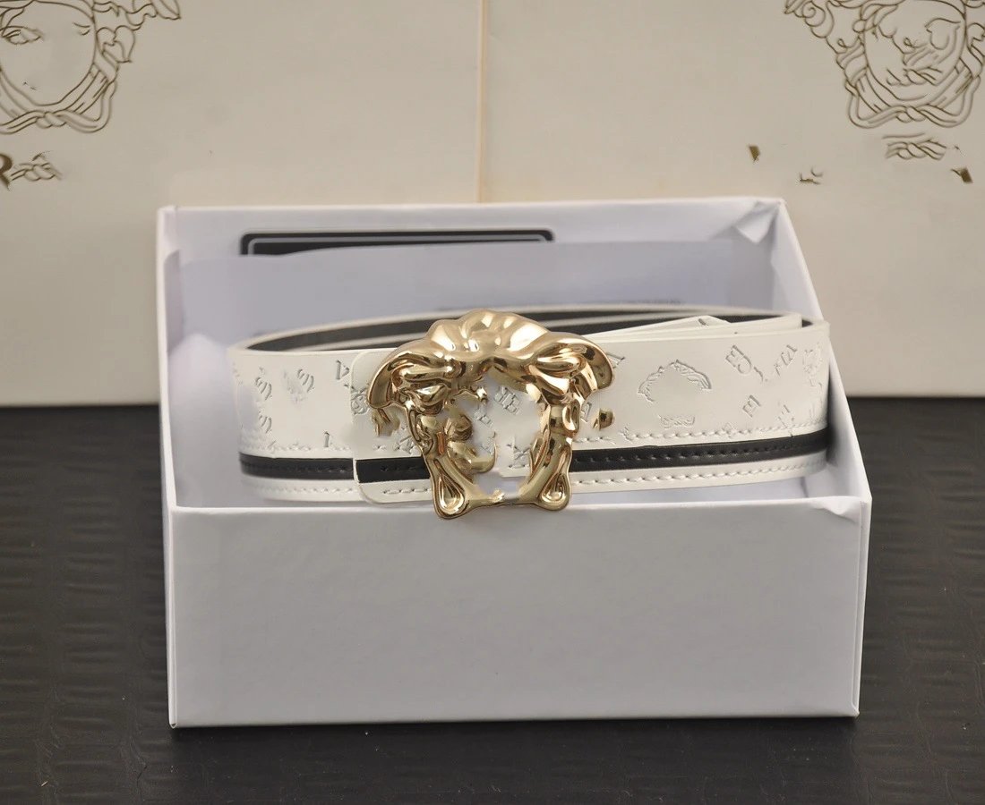 Versace Medusa Head Belt White Leather with Gold-tone Buckle