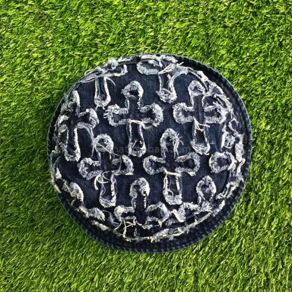 Chrome Hearts Denim Bucket Hat with Cross Motif and Dagger Pin Navy - 2