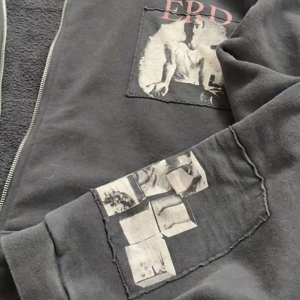 Design Zip-Up Hoodie with Graphic Patchwork Black - 5