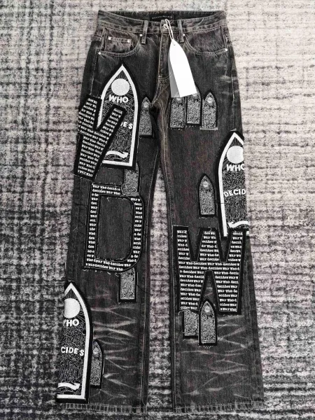 Design Who Decides War Gothic Arch Patchwork Denim Jeans - 3
